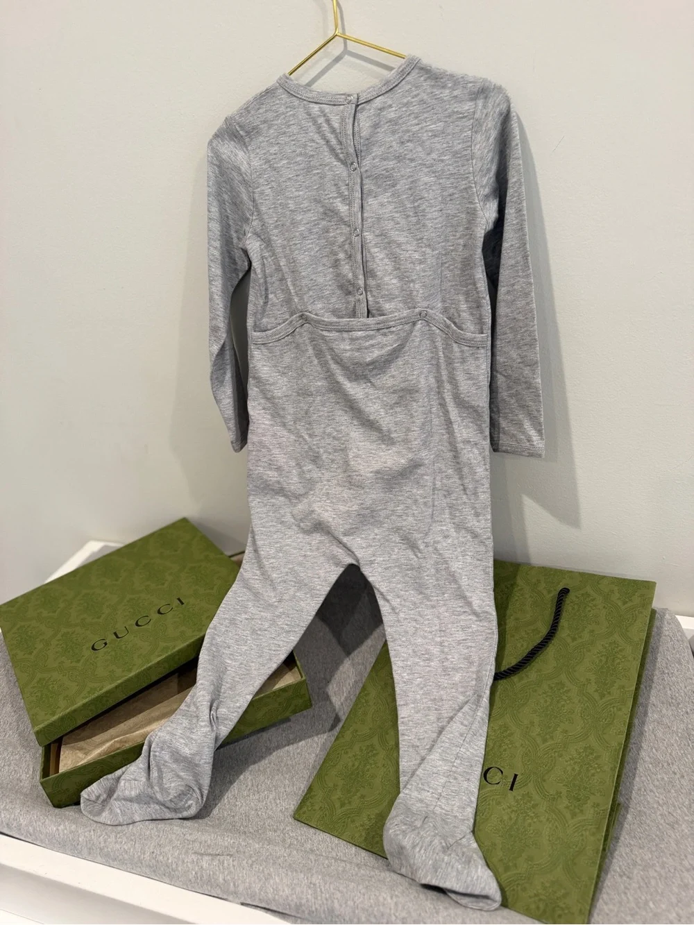Gucci Gray Footed One-Piece All In One Cotton Jersey w Print